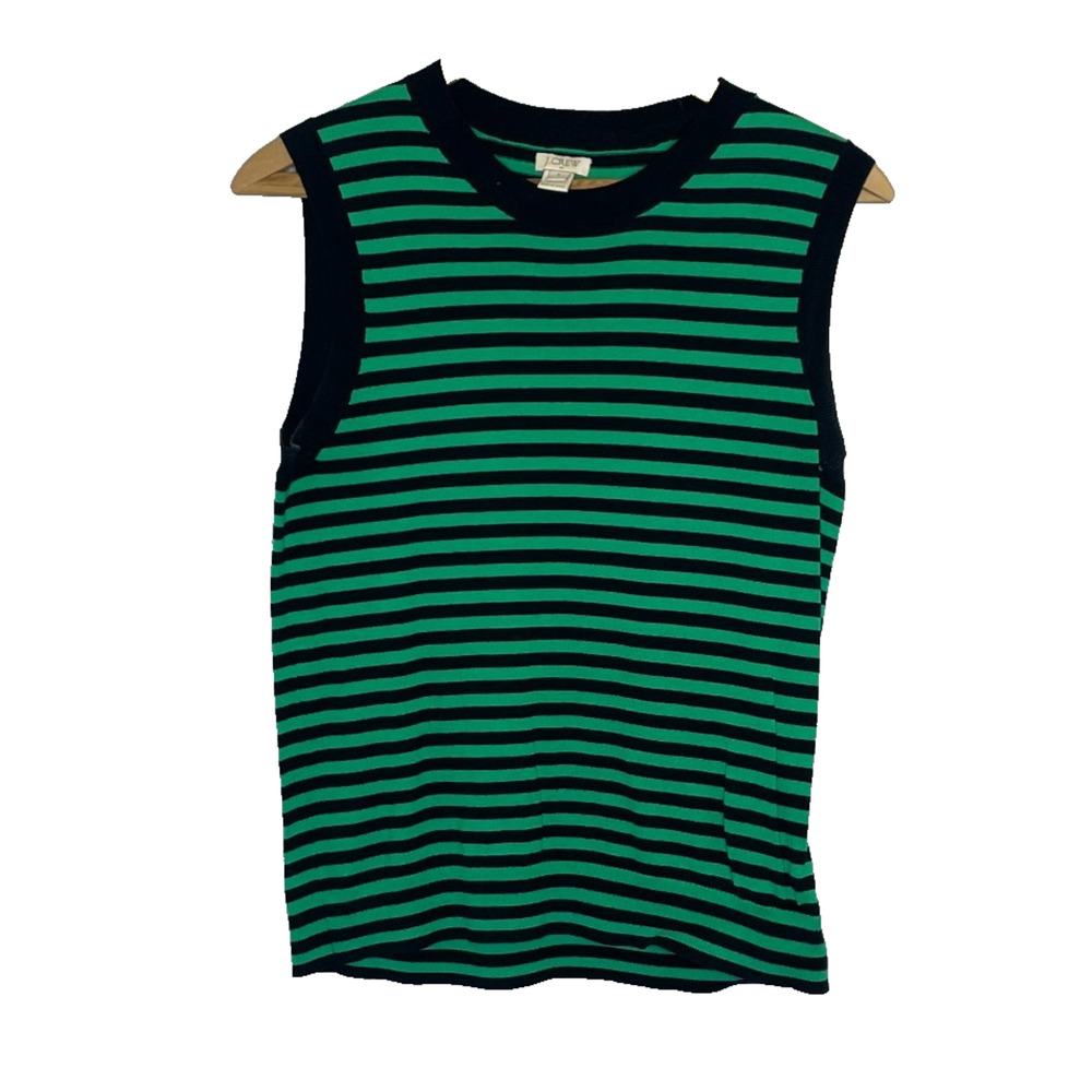 Women's Small J.Crew Green Stripe Cotton Blend Cardigan Sweater Set Preppy - Picture 5 of 8